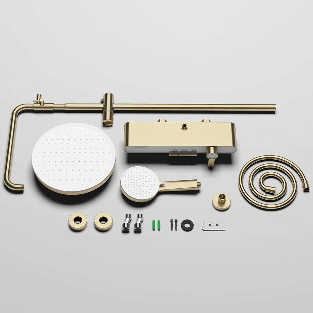 Hot Cold Bathroom Shower System Faucets 12 Inch Round Rain Shower Head Brushed Rose Gold Hot Cold Waterfall Bathroom Shower Set