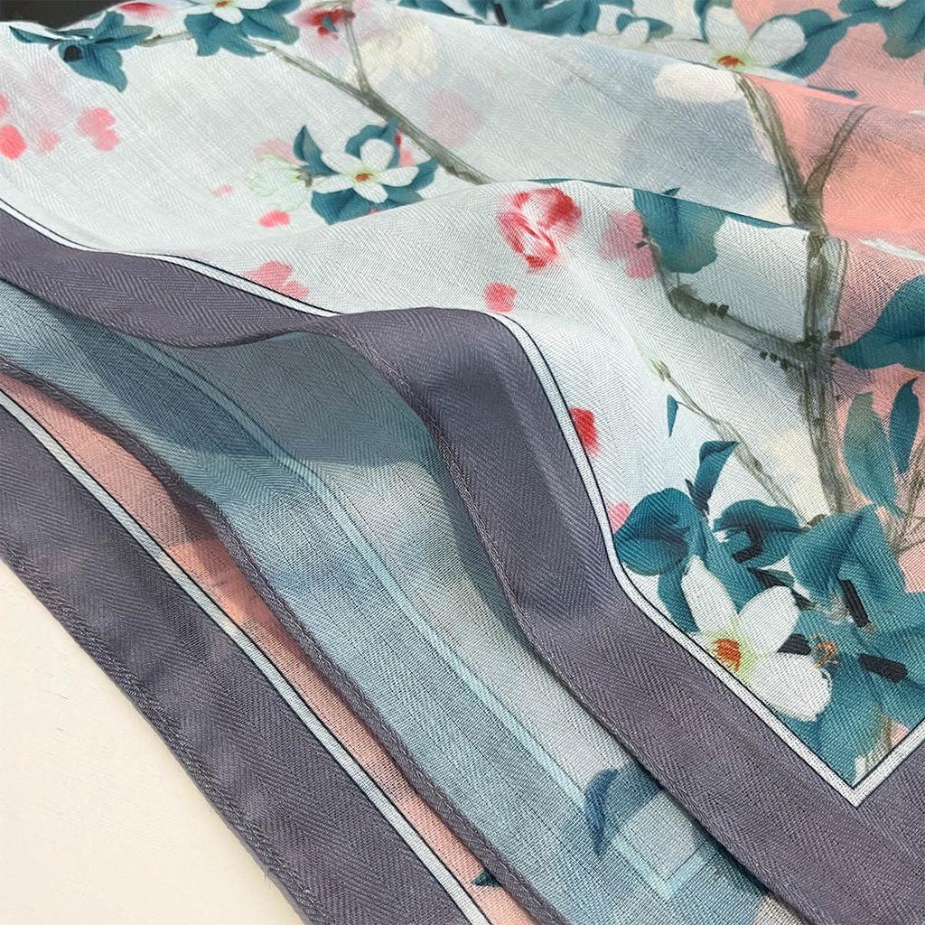 Pink Floral Print Cotton Feel Hijab Women Square Scarf Foulard Bandana Female Soft Headscarf Neck Tie Spring Autumn Wraps Shawls