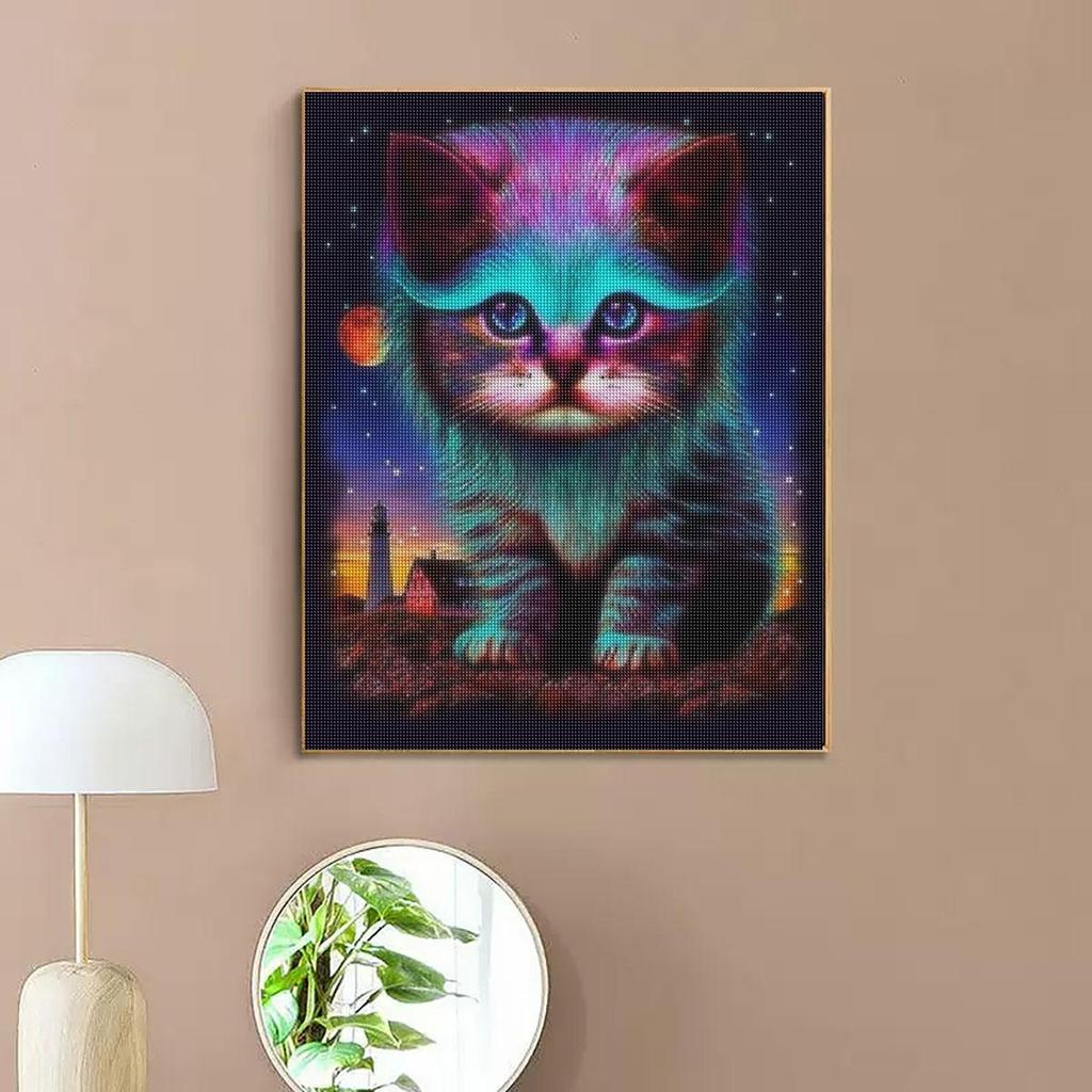DIY Maľovanie plnými okrúhlymi diamantmi Zviera Mačka Mozaika Diamantová výšivka Obrázok z kamienkov Ručne vyrobená Domáca dekorácia 30x40cm/12x16palcov