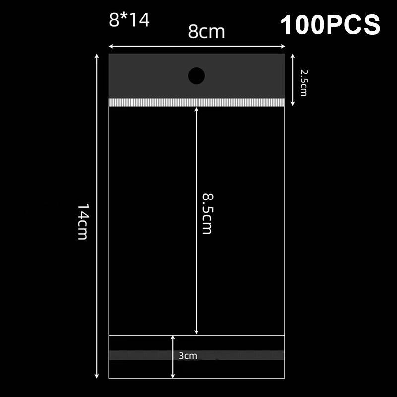 100Pcs Transparent Self Adhesive Packaging Bag Plastic Hanging Opp Pouches Seal Gift Bags For Jewelry Display Retail Packing