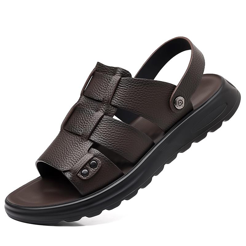 TUINANLE Non Slip Soft Breathable Mens Summer Sandals Casual Fashion Versatile Plus Size Leather Flat Slip On Sandals for Men