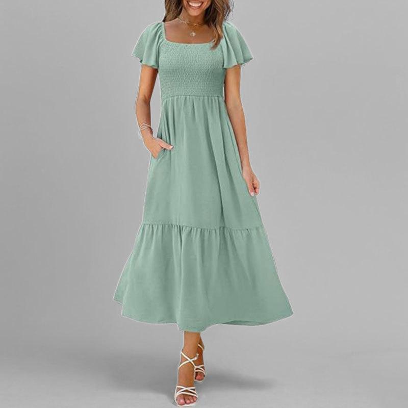 Spring New For Women Clothing Elegant and Simple Square Collar Casual Dress for Women