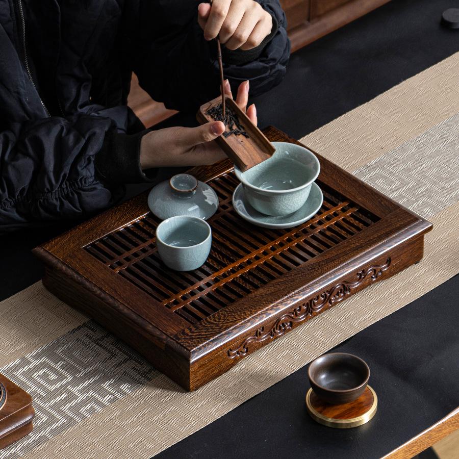 New Chinese living room table wenge water storage tea tray drawer type with tray drainage kung fu  set solid wood