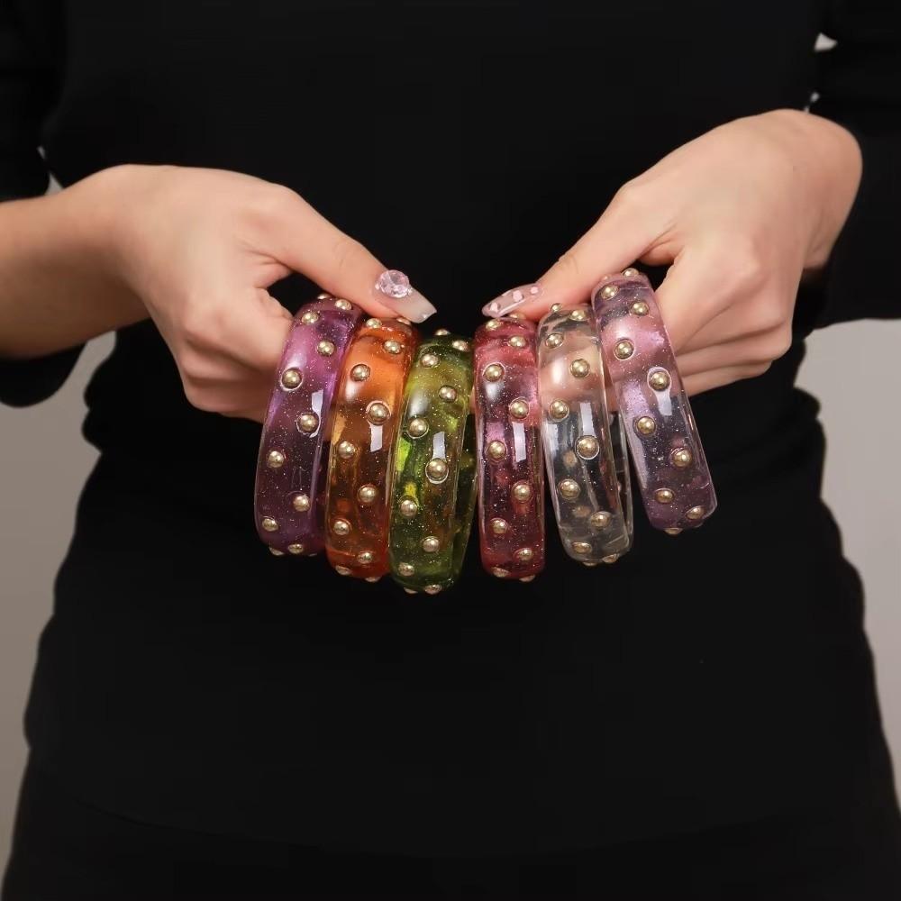 Glitter Metal Studded Bangle Adjustable Statement Bracelet Vintage Wide Bangle Women