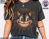 Retro Grinning Black Cat Graphic Tee, Vintage Halloween Shirt (100% Cotton)