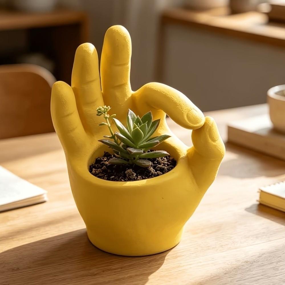 Novelty OK Gesture Planter Unique Shape Desktop Flower Pot Hand Sculpture Decor Home Decor