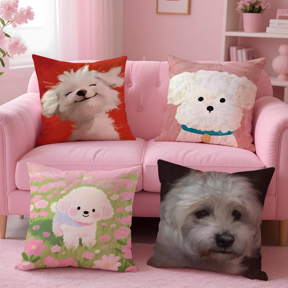 NICE CUTE Bichon Frise Dog Cushion Cover Pillow Case Soft Friendly Fabric Concealed Zipper