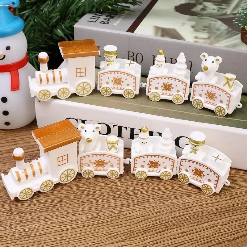 Wooden Mini Train Decor Set Christmas Party Snowman Ornament Plastic or Wooden Tabletop Cake Decoration Props Train Kids Toys