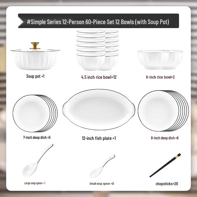 ZISIZ 60-Piece Ceramic Dinnerware Set