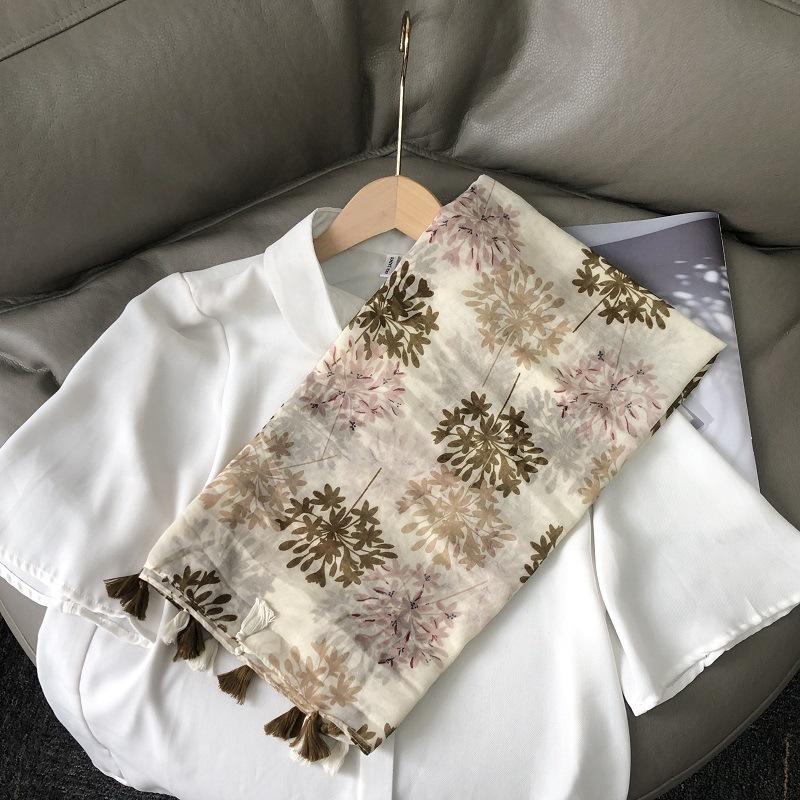 New Luxury Brand Lovely Floral Tassel Cotton Viscose Shawl Scarf Lady High Quality Soft Wrap Pashmina Stole Bufanda Muslim Hijab