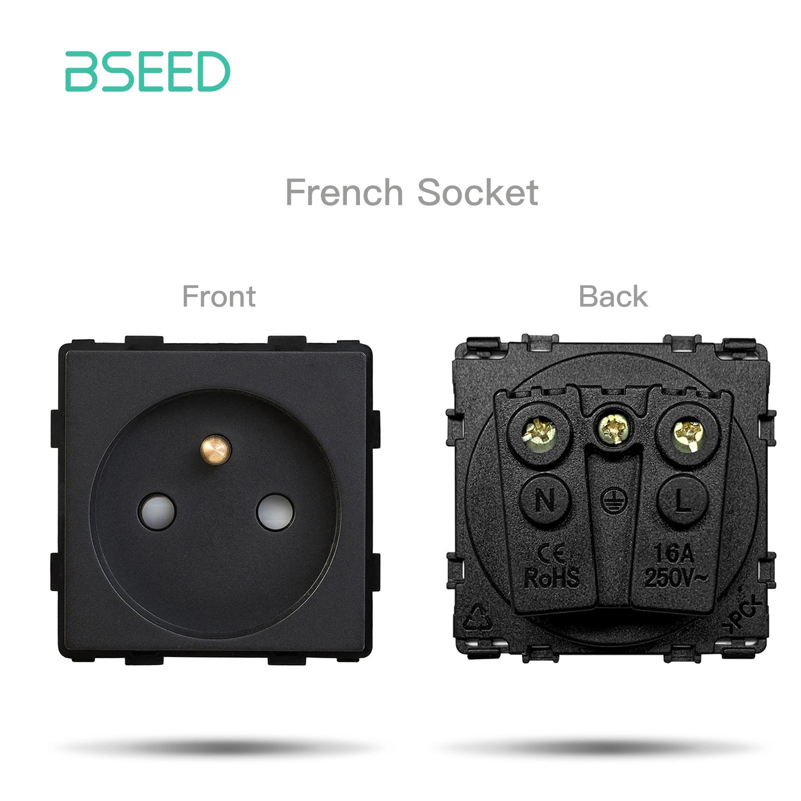 

BSEED Настінна розетка Скляні рамки ЄС Французька розетка Тип-C USB-штекер Механічні вимикачі Функціональні частини Вільне комбінування French Socket