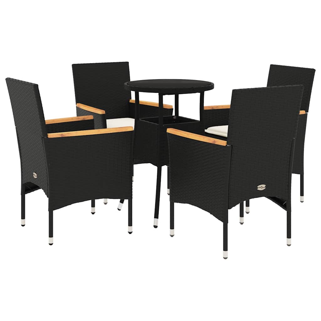 Vidaxl 5-Cz. Garden Furniture Set With Cushions, Black, Poly Rattan