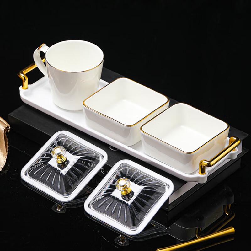 Wuhe Ceramic 3-Compartment Snack Plate with Lid