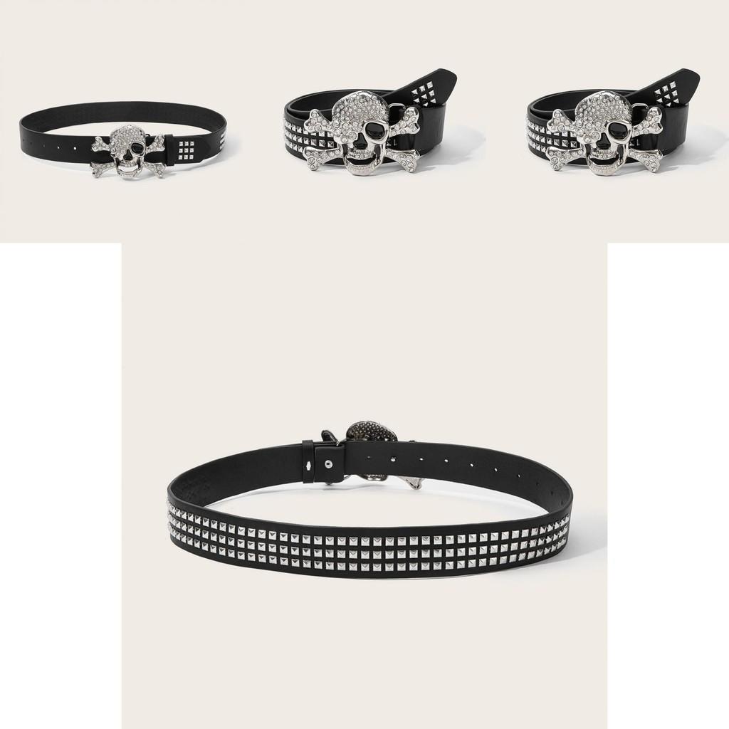 Punk Skull Leather Belt With Alloy Buckle For Men And Casual Wear