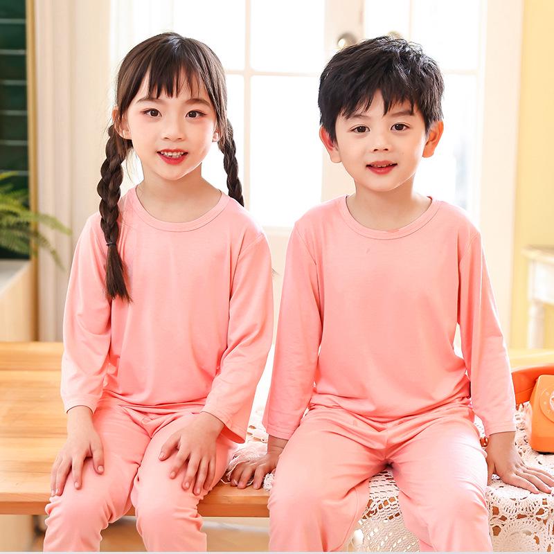 Pijamale pentru copii din modal subțire cu talie înaltă - Set de vară cu mânecă lungă pentru băieți și fete