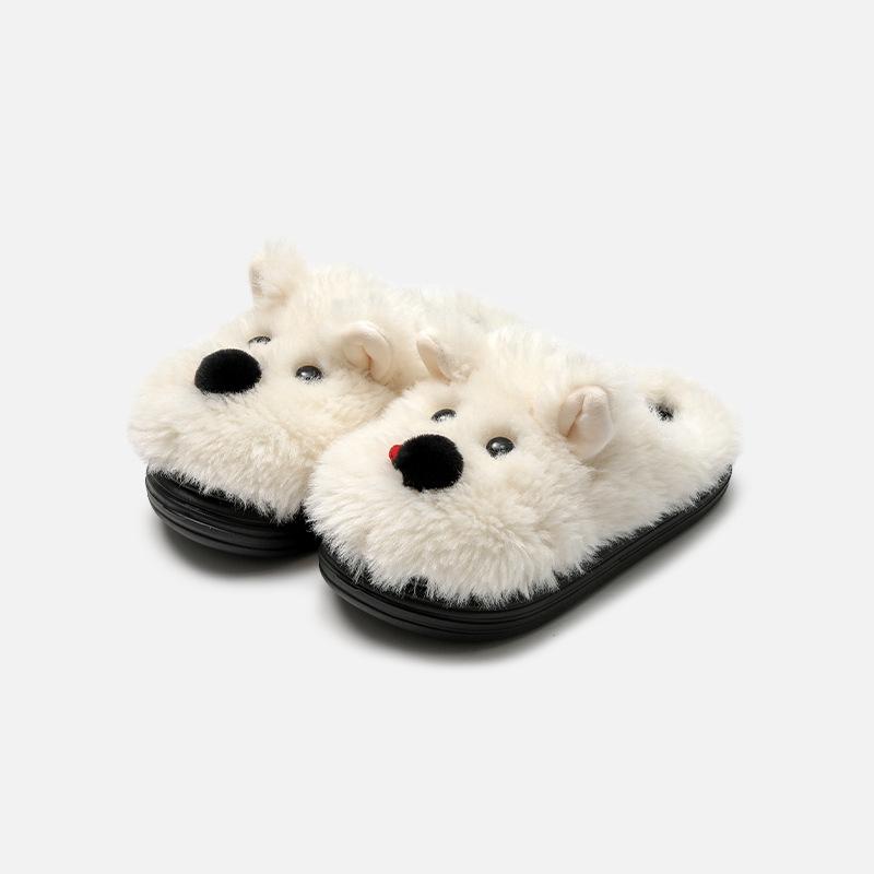 Fashion Indoor Fluffy Slippers For Women Men Winter Warm Shoes Cute Cartoon Dog Soft Plush Anti-slip Couples Home Floor Cotton Slides