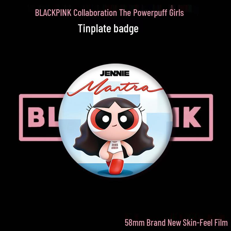 BLACKPINK x Powerpuff Girls Badge Brooch: Lisa, Rosé, Jennie Co-Stan Lanyard Pendant. 58mm Badge