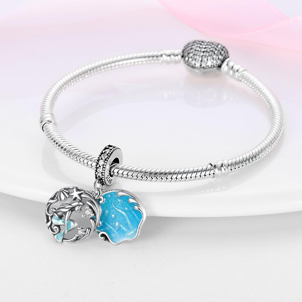 100% Real Prata-Banhado Ocean Series Tartaruga Caranguejo Sereia Charms Contas Fit Original Diy Pulseiras Bangles Jóias Presentes