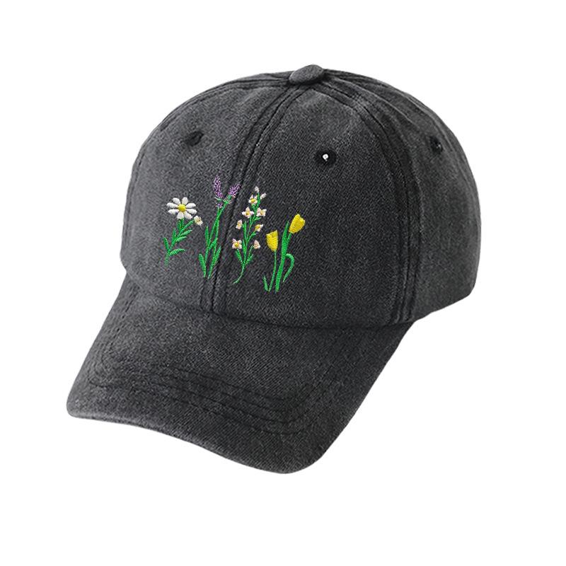 Floral Embroidered Polyester Baseball Cap - Adjustable Sun Protection Casual Hat