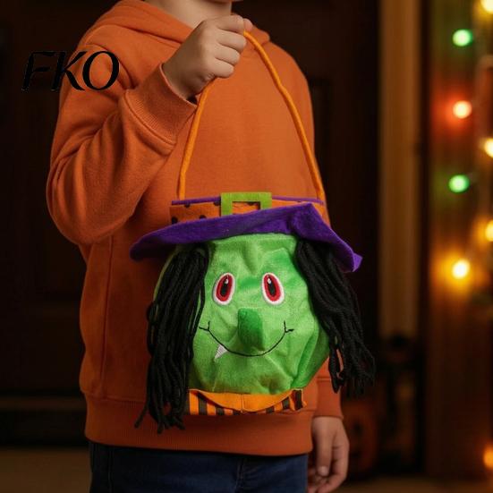 Small Toy Storage Containers Halloween Candy Bags for Kids, Trick or Treat Handbag with Handle, Spooky Reusable Cloth Goodie Witch Ghost Black