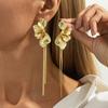 Fashion Metal Three-Dimensional Flower Fringed Chain Stud Earrings, Design Pleated Oil Dripping Petal Earrings