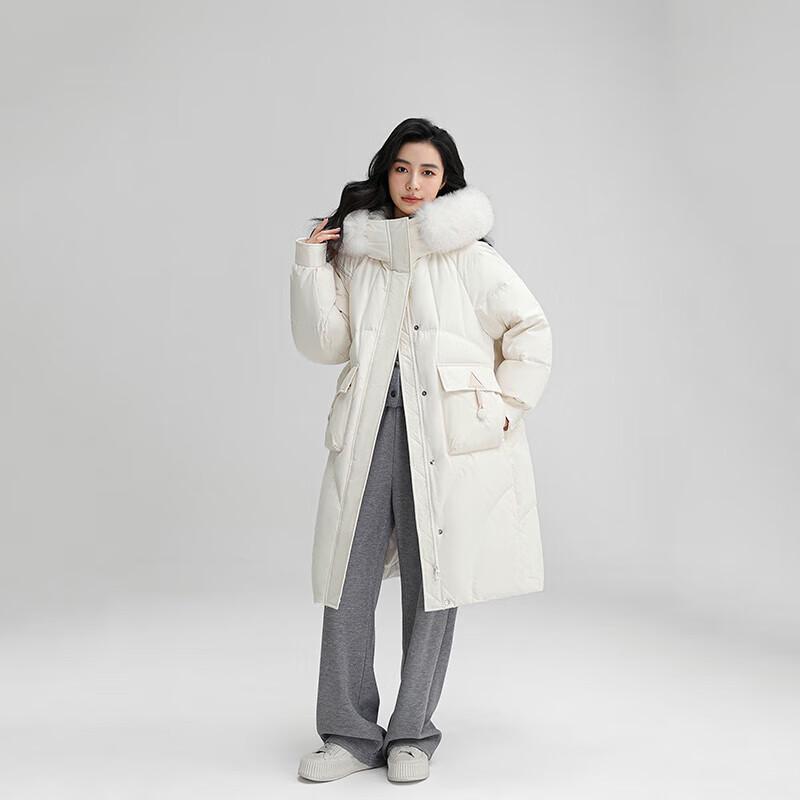 YAYA Women's Fox Fur Collar Long Down Coat