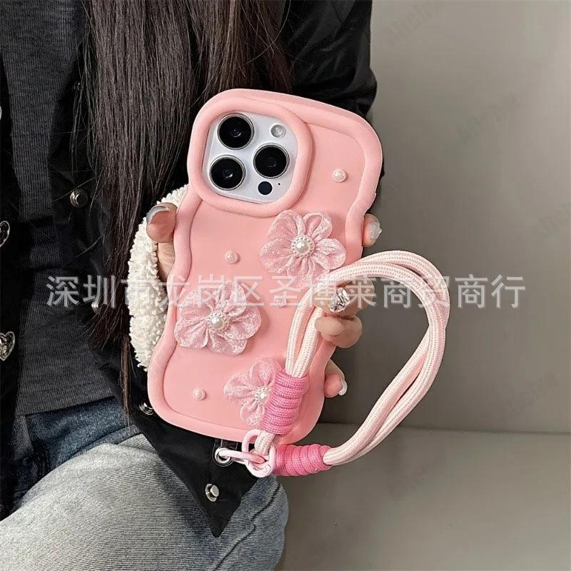 Pearl lace flower iPhone17 for 15promax iPhone case 13 temperament 11 anti-drop bracelet