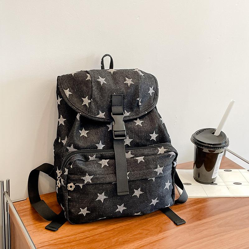 Bags Women'S Niche Polka Dot Stars Backpack Backpack Bucket School Bag Canvas Cotton Casual Slash Shoulder Bag