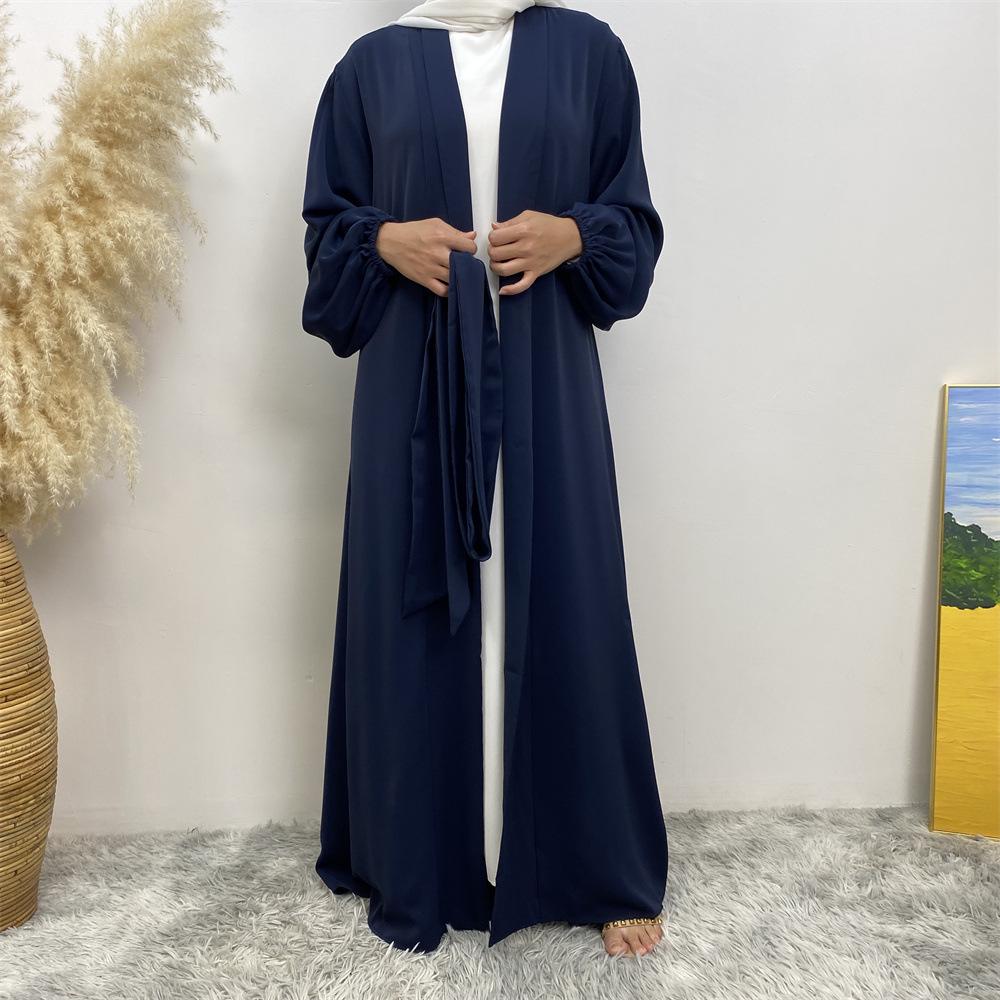 12-Color Slim Fit Long Sleeve Cardigan with Pockets - Casual Muslim Robe Style 1876