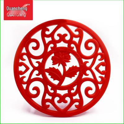 Mittelgroßer runder Silikon-Untersetzer für Teekannen - Chrysanthemen-Design, wärmeisoliert und schimmelresistent