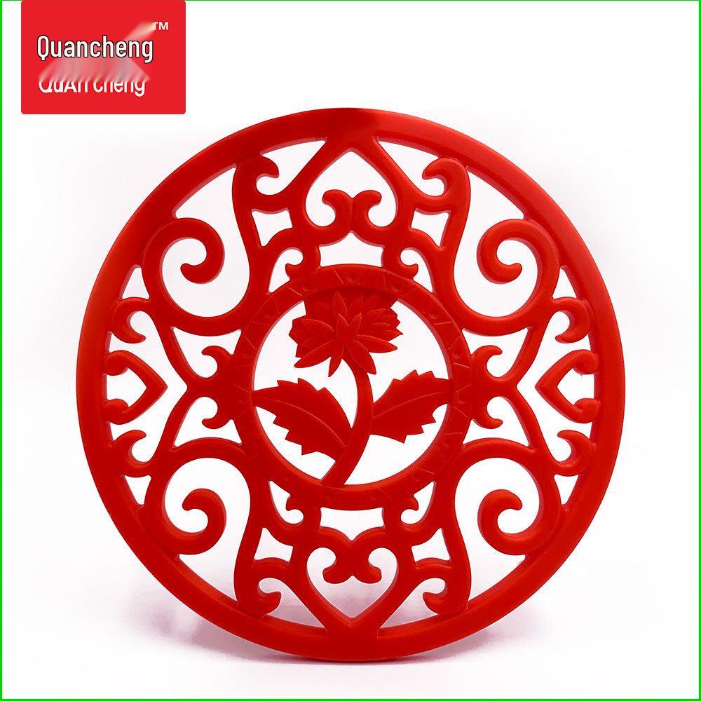 Chrysanthemum-Shaped Silicone Placemat - Round, Anti-Scald, Heat-Resistant Pad, Hollowed-Out, Thickened, Medium-Sized.