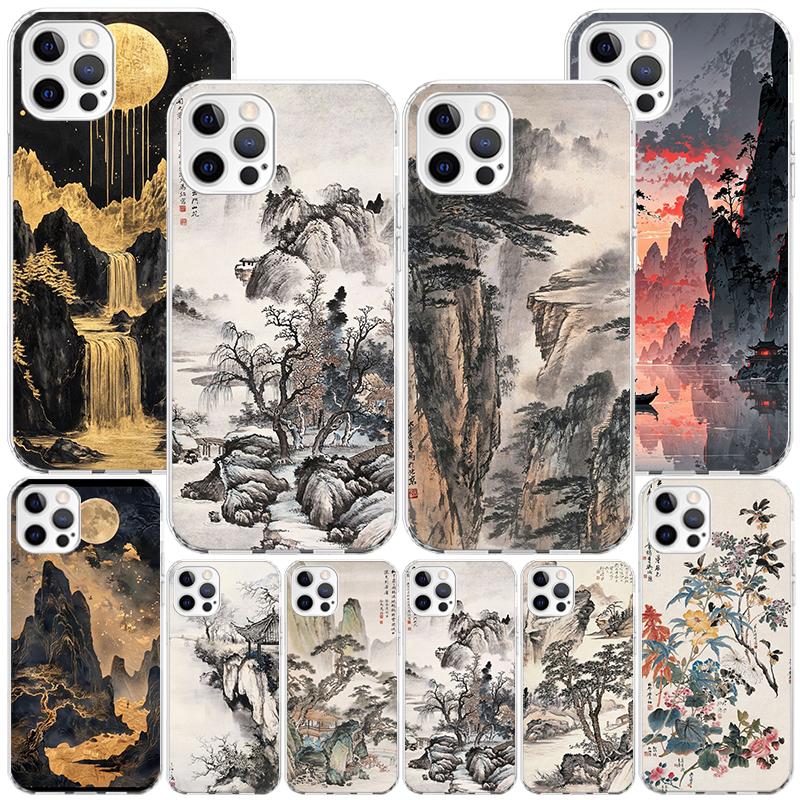 Chinese Style ink Painting Art Phnoe Case for Iphone 17 Air 16 16E 11 12 13 Mini 14 Plus 15 Pro Max 7 8 + SE 2020 Phone Cover Co