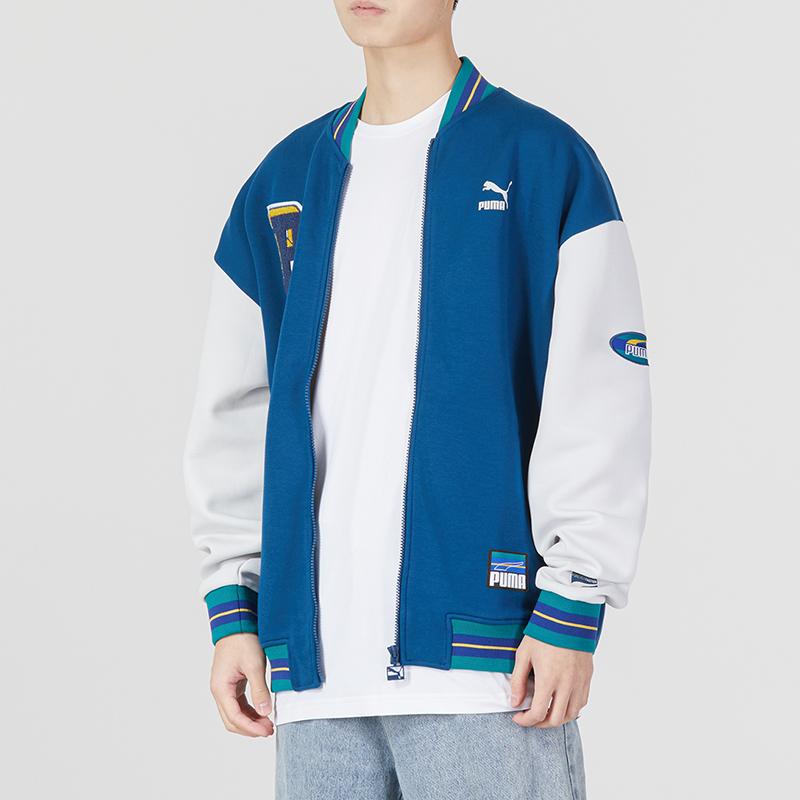 Puma FW23 Team Badge Early Spring Series Color Block Letter Logo Windbreaker Casual Baseball Jacket Unisex Jacket Blue 677373-45