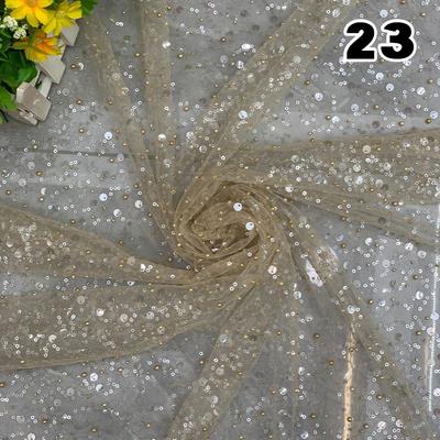 1 Yard Luxury African Heavy Bead Lace Sequins Fabric For Diy Sewing Wedding Party Dress Sparkly Transparent Tulle Lace Fabric