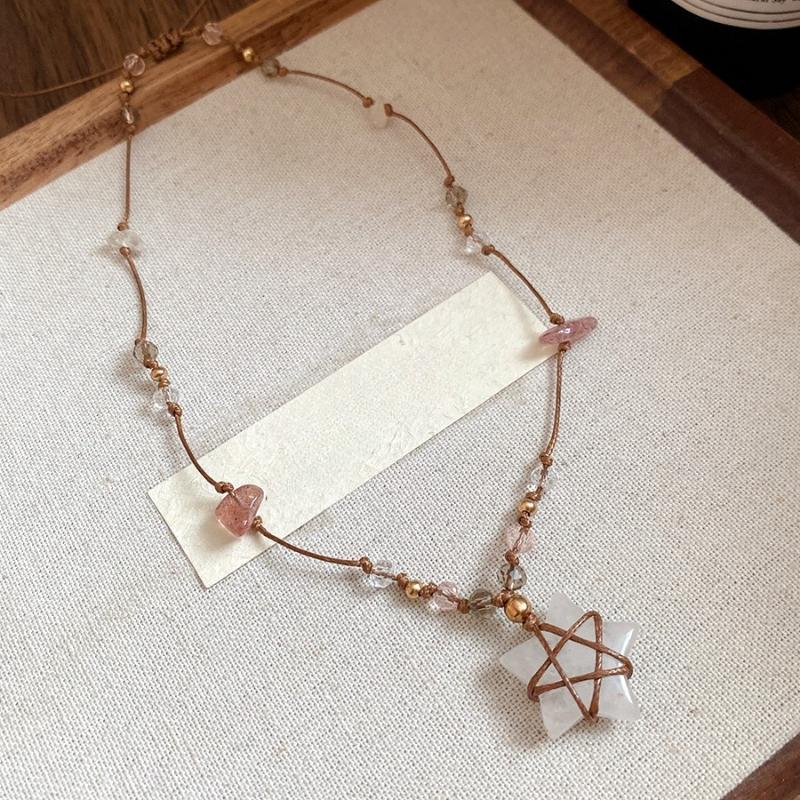 Vintage Ethnic Style Natural Stone Hand Woven Rope Wrapped Around Star Necklace, Women s Bohemian Holiday Accessory Gift