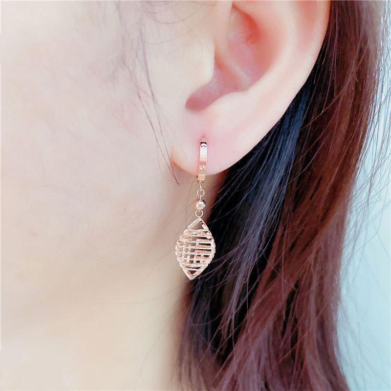 Rose Gold-Plated Women'S Pure Purple Gold Personalized Classic Colored Gold Rhombus Hollow Ear Buckle