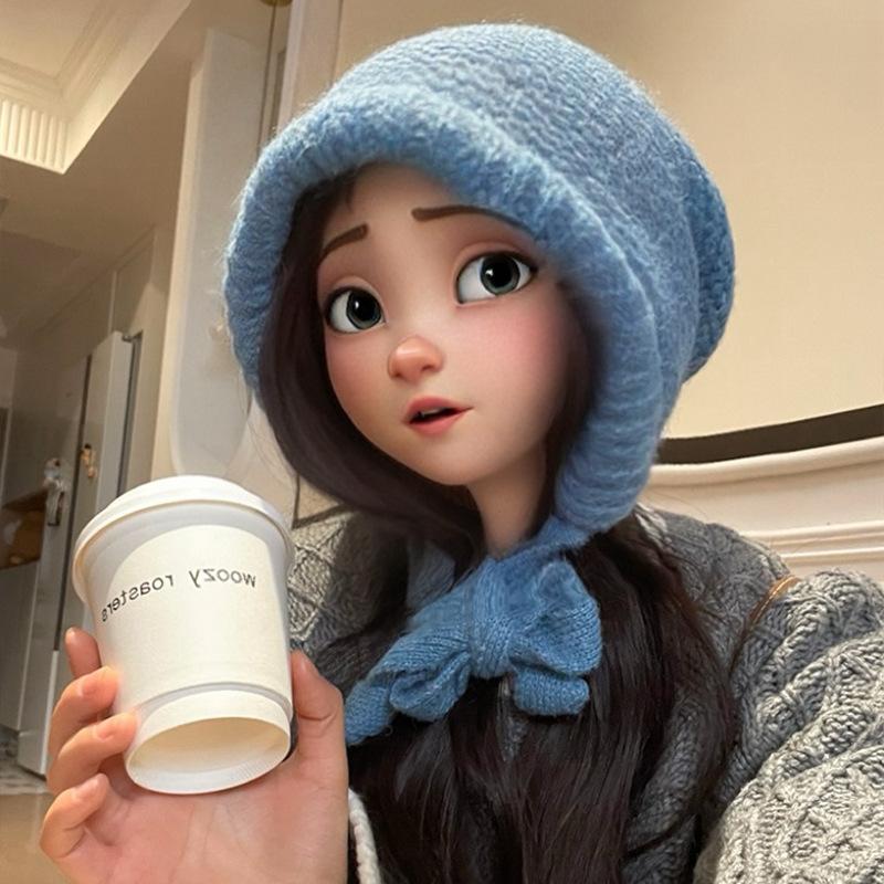 Winter Women'S Solid Color Balaclava Hat Versatile Ear Protection, Cold Proof Woolen Hat Thick And Warm Knitted Hat
