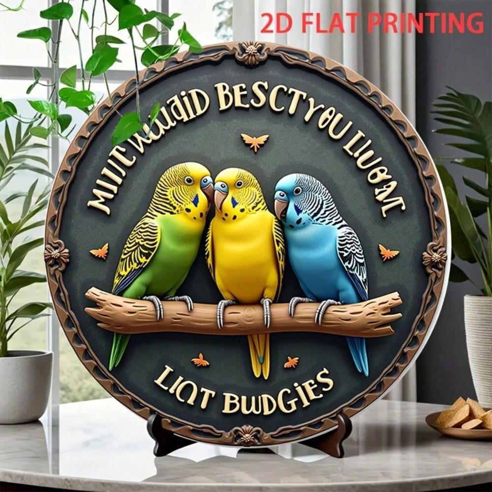 Metal Wall Art Cute Budgie Vintage Bird Lover Patio Poster