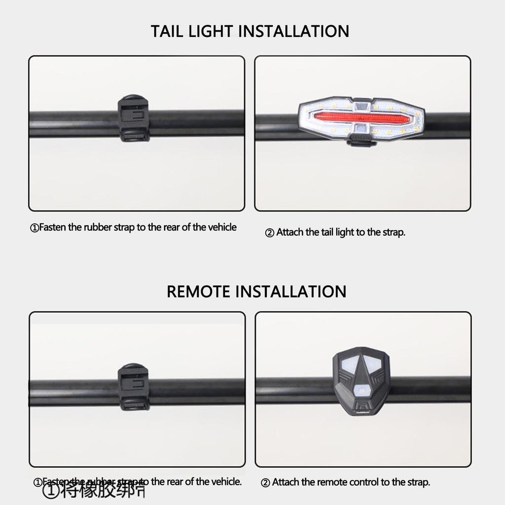 Rear Bicycle Light Solar Powered USB Charging Bike Tail Light with Remote Control for Night Riding Black