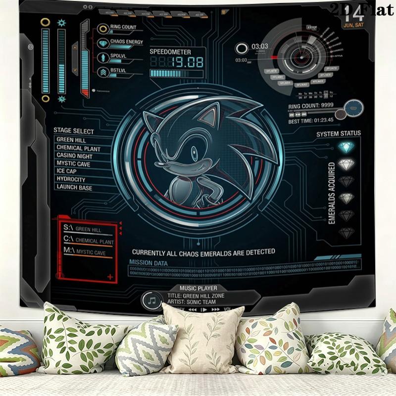 Sonic Hedgehog Wall Tapestry Aesthetic Wall Hanging Printed Fabric Blanket Decorative Tapestries For Bedroom Living Room Home Decor