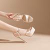 Square head waterproof table is not tired of feet high heels women's summer new open-toed stiletto super high heels