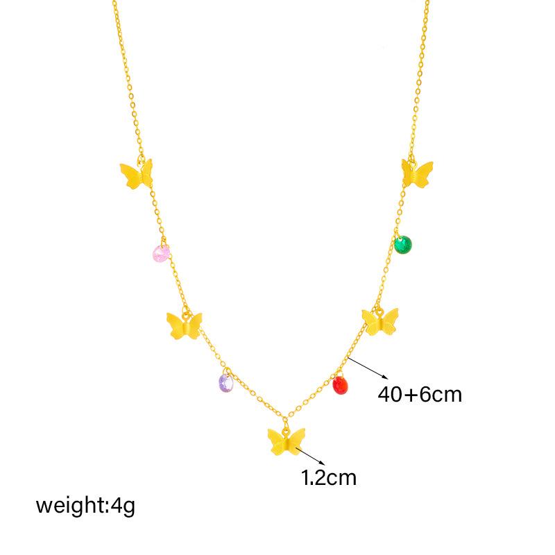Ladies Titanium Steel Butterfly Zircon Pendant Necklace Jewelry