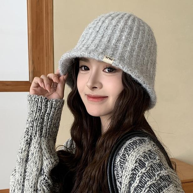 Knit Bucket Hat Women Autumn Winter Big Head Girth Solid Color Warm Fisherman Cap Match Premium Feeling Woolen Outdoor M571