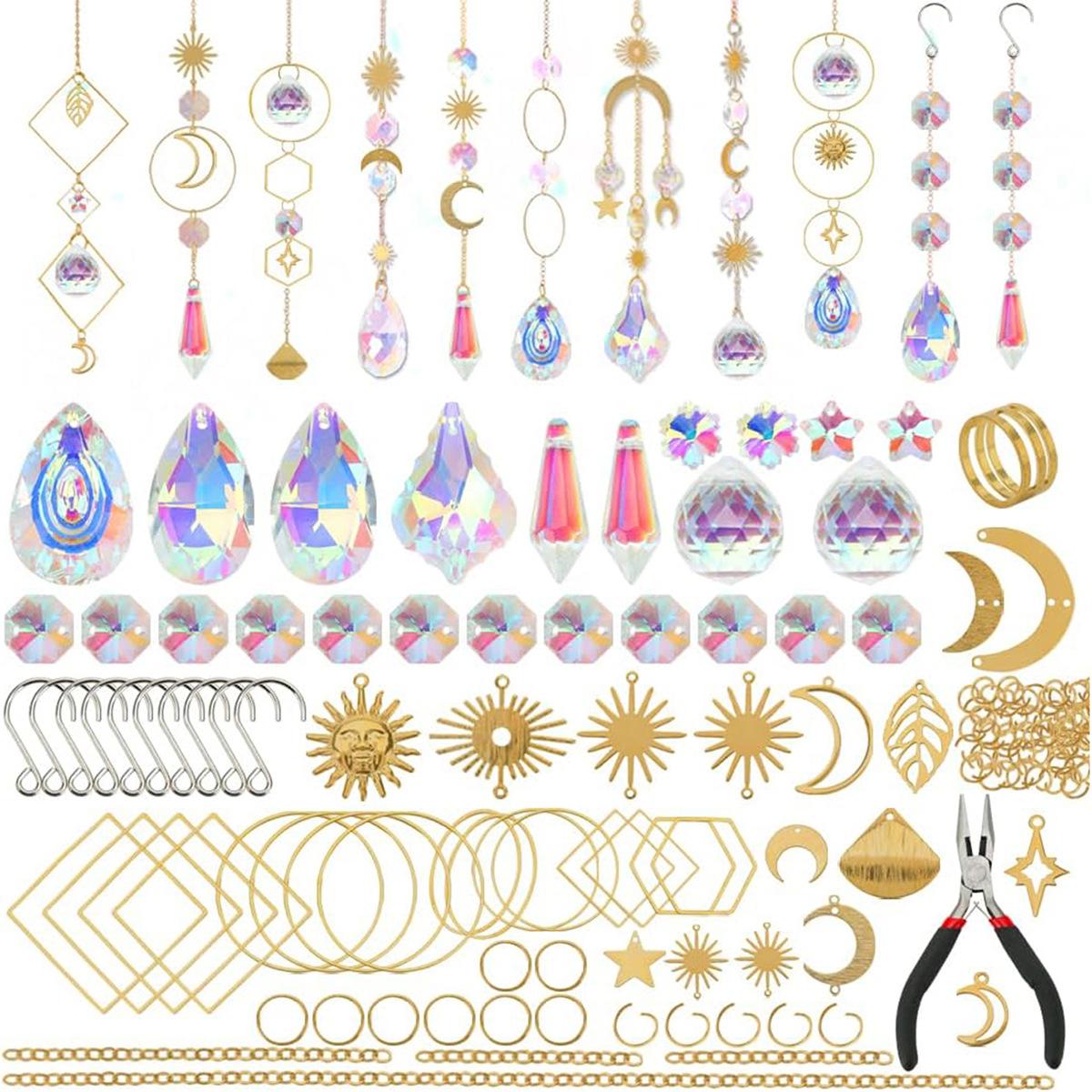 

Crystal Suncatcher DIY Kit 200+Pcs Gold Jewelry Making Supplies with Prisms Tools Non-Toxic Boho Decor Gift Sensory Craft Gift золотий