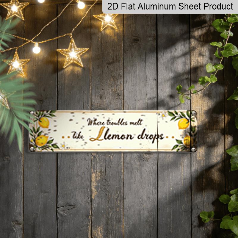 2D Flat, 1pc Metal Sign, 15.7×3.94inch Rustic Lemon Wall Art Sign "Where Troubles Melt Like Lemon Drops" - Vintage Kitchen Decor, Farmhouse Style