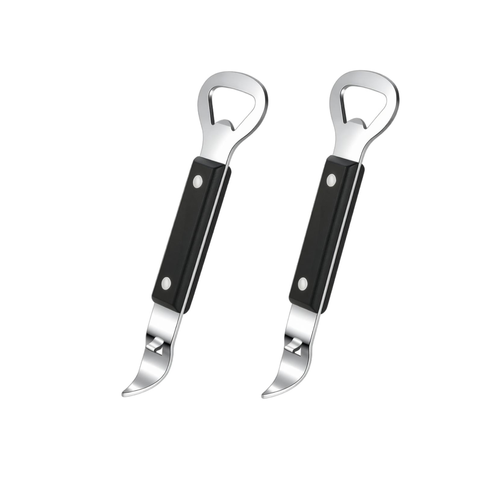 2pc Multifunction Can Opener Bottle Opener Set Stainless Steel Handle Durable Kitchen Tool for Opening Cans and Bottles One Size чёрный