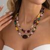 Colorful Vintage Necklace Irregular Bead Rope Chain Choker Double Layers Necklace  Women Girls