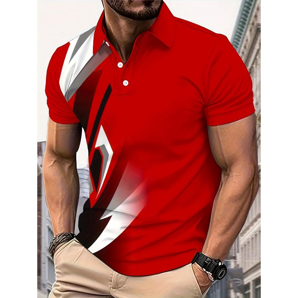 Мужчины - Модная красно-серая клетчатая рубашка - Повседневная летняя рубашка-поло в стиле гольф S