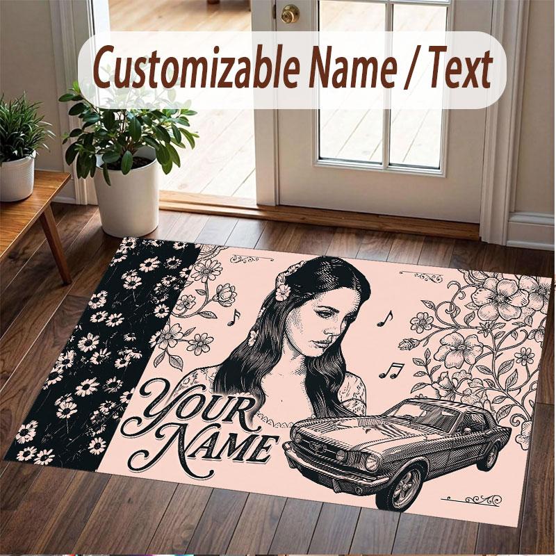 Custom Name Crystal Velvet Rug,Lana Del Rey Comfortable Anti Slip Floor Mat For Room Decoration