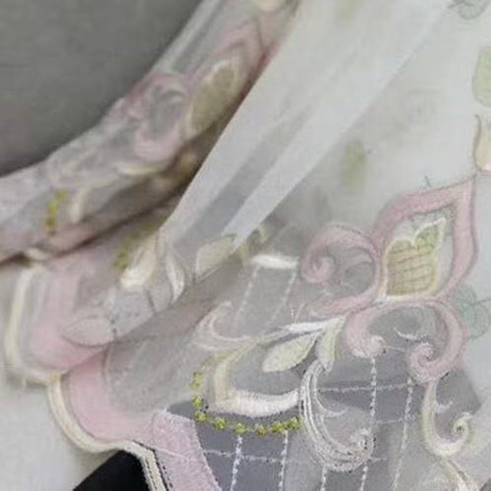 European Embroidered Gauze Curtain Curtain Mesh Finished White Yarn Door Curtain Bedroom Living Room Balcony